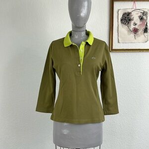 Lacoste Olive Green Polo Blouse with Neon Accents